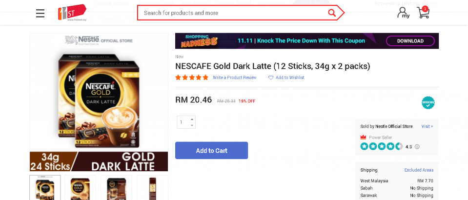 NESCAFE Gold Dark Latte 12 Sticks, 34g x 2 packs   11street Malaysia - Instant Coffee.png