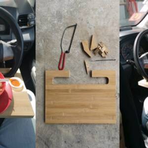 大马男子将木砧板改造成小桌子　随时能在车上方便用餐引起网友赞叹：有创意又实用！