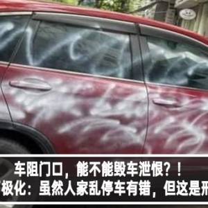 车阻门口，能不能毁车泄恨？！网友留言两极化：虽然人家乱停车有错，但这是刑事毁坏！