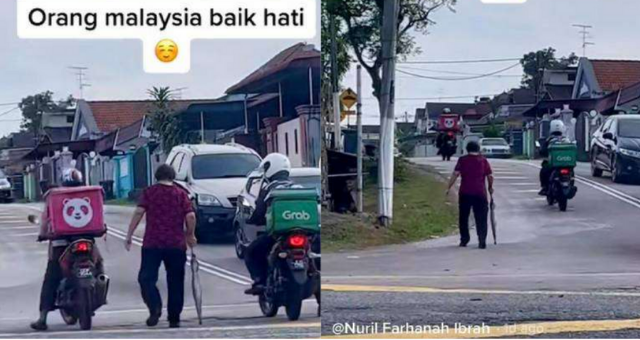 两名外送人员护送阿嫲过马路！网民表示 “这就是马来西亚人的精神” ！