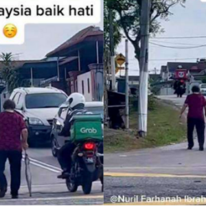 两名外送人员护送阿嫲过马路！网民表示 “这就是马来西亚人的精神” ！