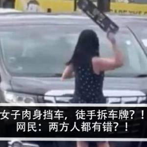 女子肉身挡车，徒手拆车牌？！网民：两方人都有错？！