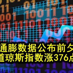 通膨数据公布前夕 道琼斯指数涨376点