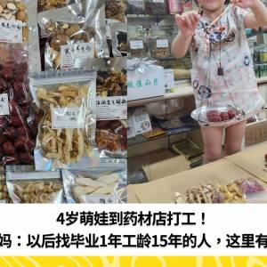 4岁萌娃到药材店打工！ 妈妈：以后找毕业1年工龄15年的人，这里有！