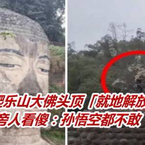 游客爬乐山大佛头顶「就地解放」！旁人看傻：孙悟空都不敢