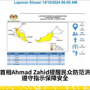 副首相Ahmad Zahid提醒民众防范洪灾，遵守指示保障安全