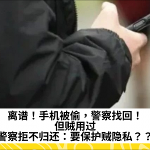 离谱！手机被偷，警察找回！但贼用过，警察拒不归还：要保护贼隐私？？