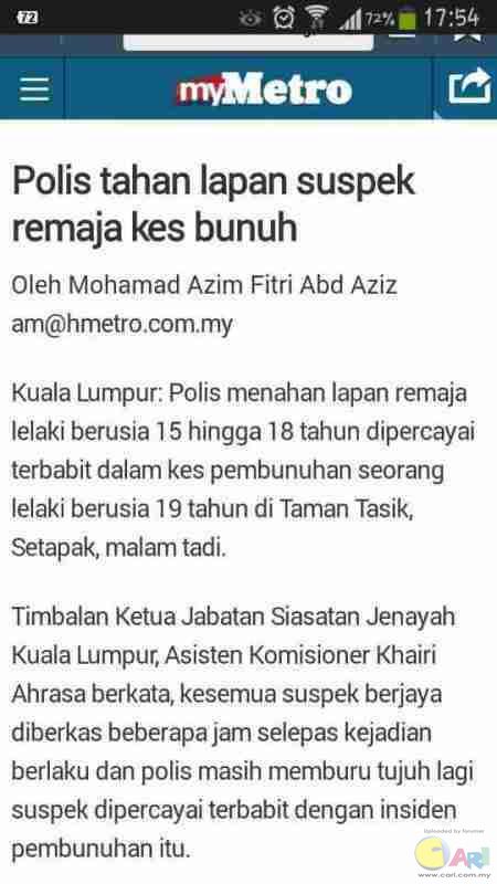 UPDATE memang kerja MELAYU.samun.bunuh.campak dalam tasik setapak