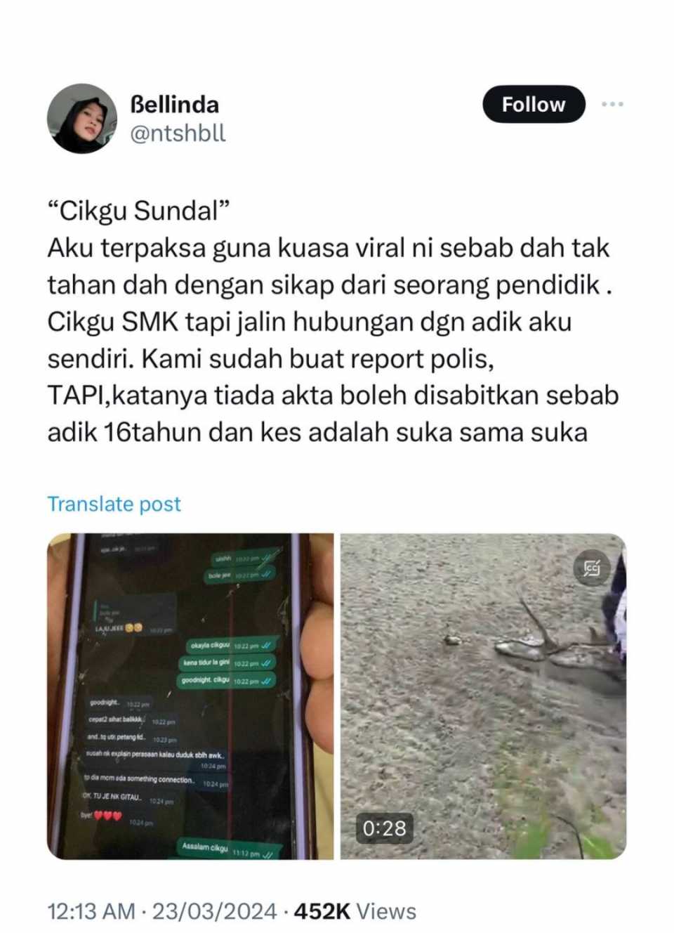 Update:Ada 'love bite' di leher pelajar,'Cikgu Suraya' disiasat pulis buat gigitan cinta dan  salah laku seksual  kepada tingkatan 4