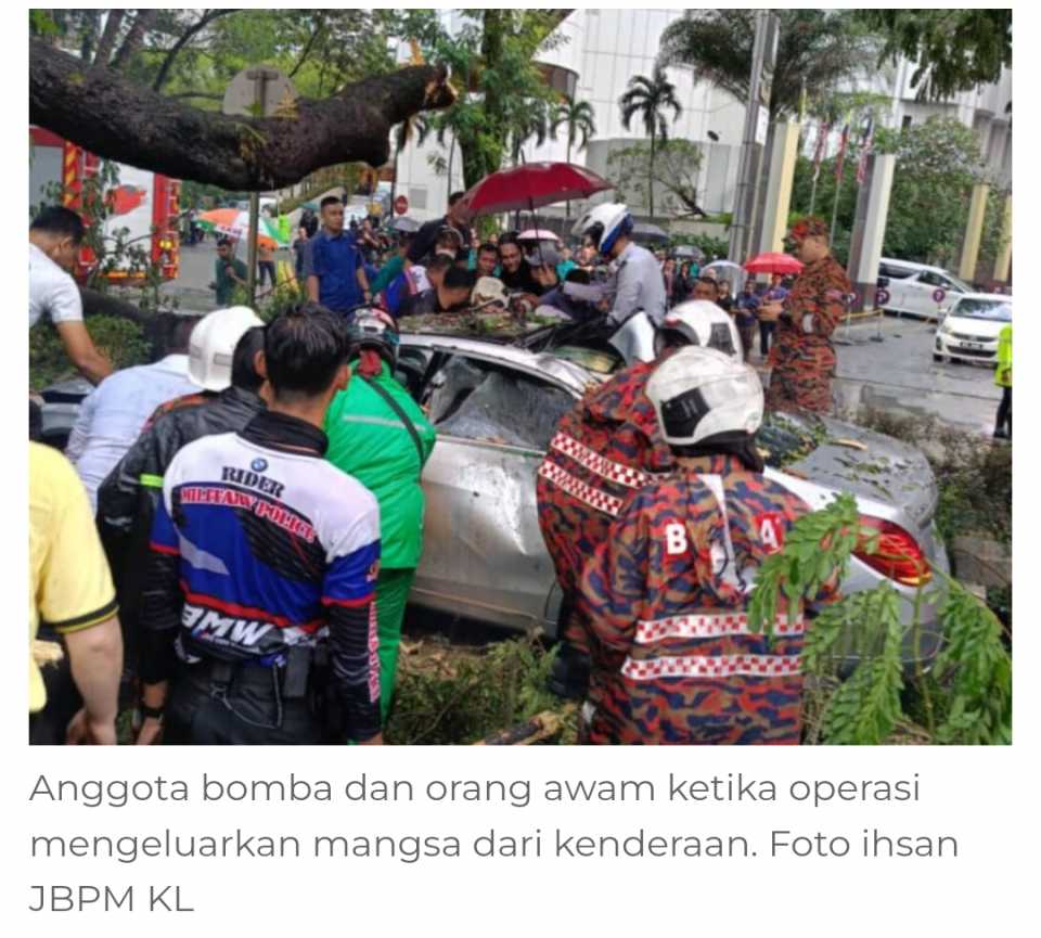 Seorang maut, seorang cedera dalam insiden pokok tumbang Jalan Sultan Ismail