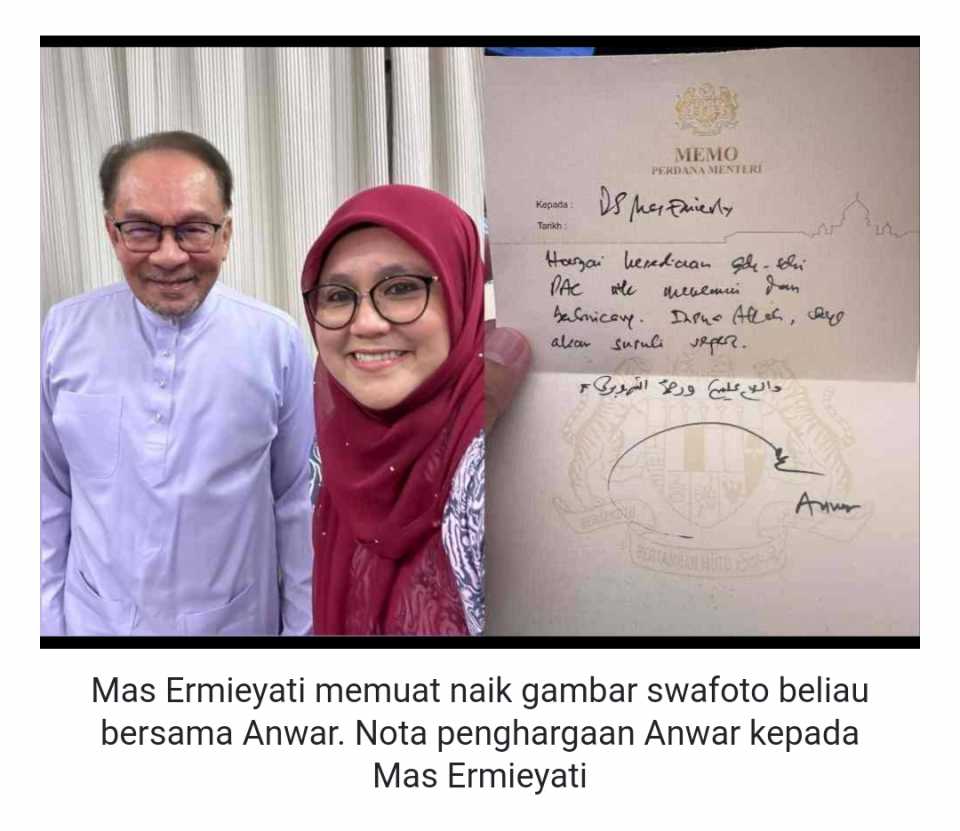 Mas Ermieyati terima nota khas daripada Anwar.Netizen puji tulisan PMX