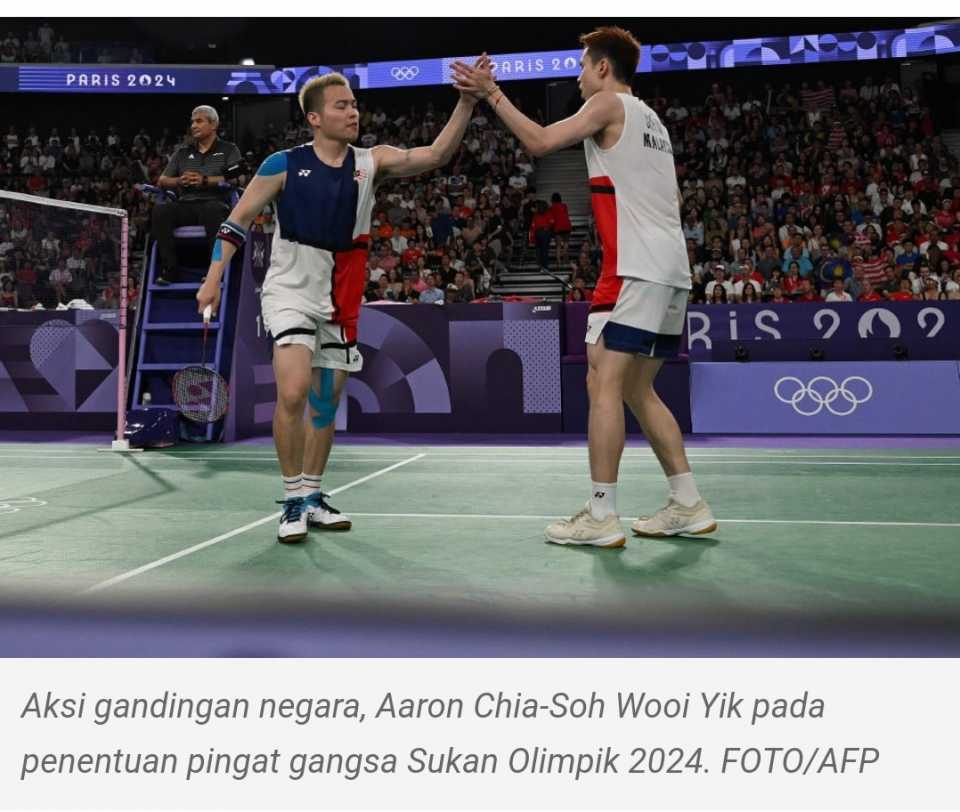 Ketinggalan 16-20 memperagakan kebangkitan menakjubkan untuk memenangi set kedua dengan 22-20,Aaron-Wooi Yik raih pingat gangsa Sukan Olimpik 2024.Anda bangga?