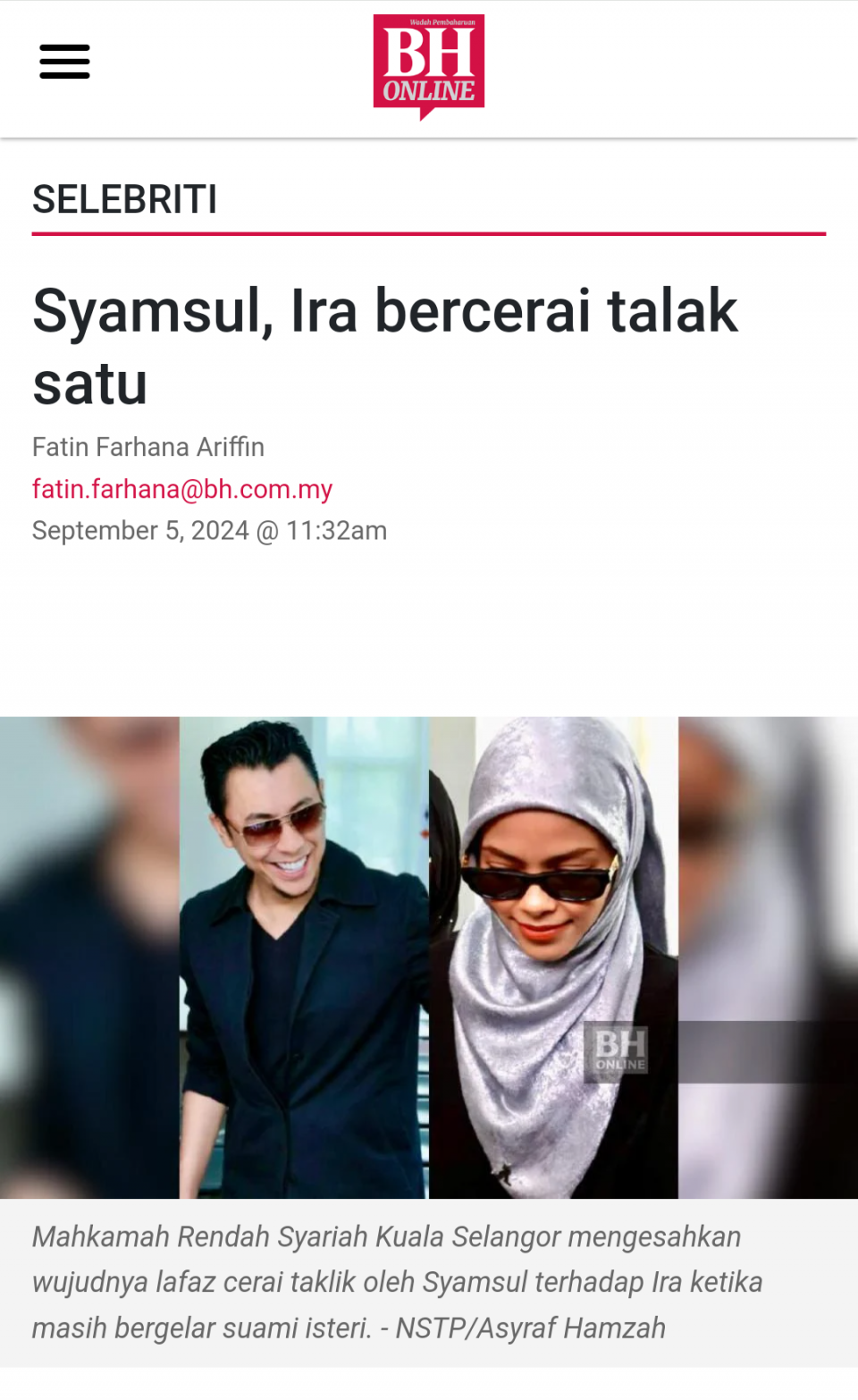 Syamsul dan Ira sah bercerai talak 1