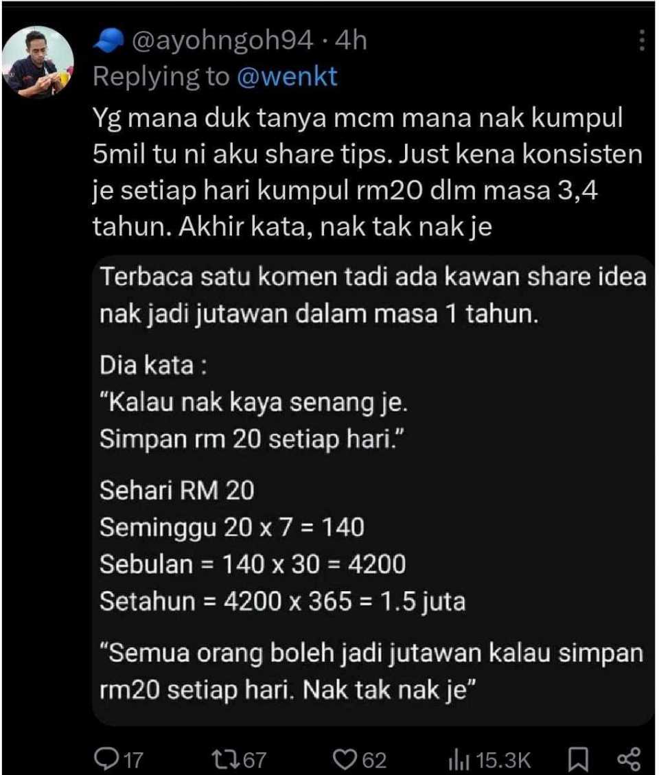 Tips nak jadi jutawan dalam masa satu tahun. Semoga bermanfaat