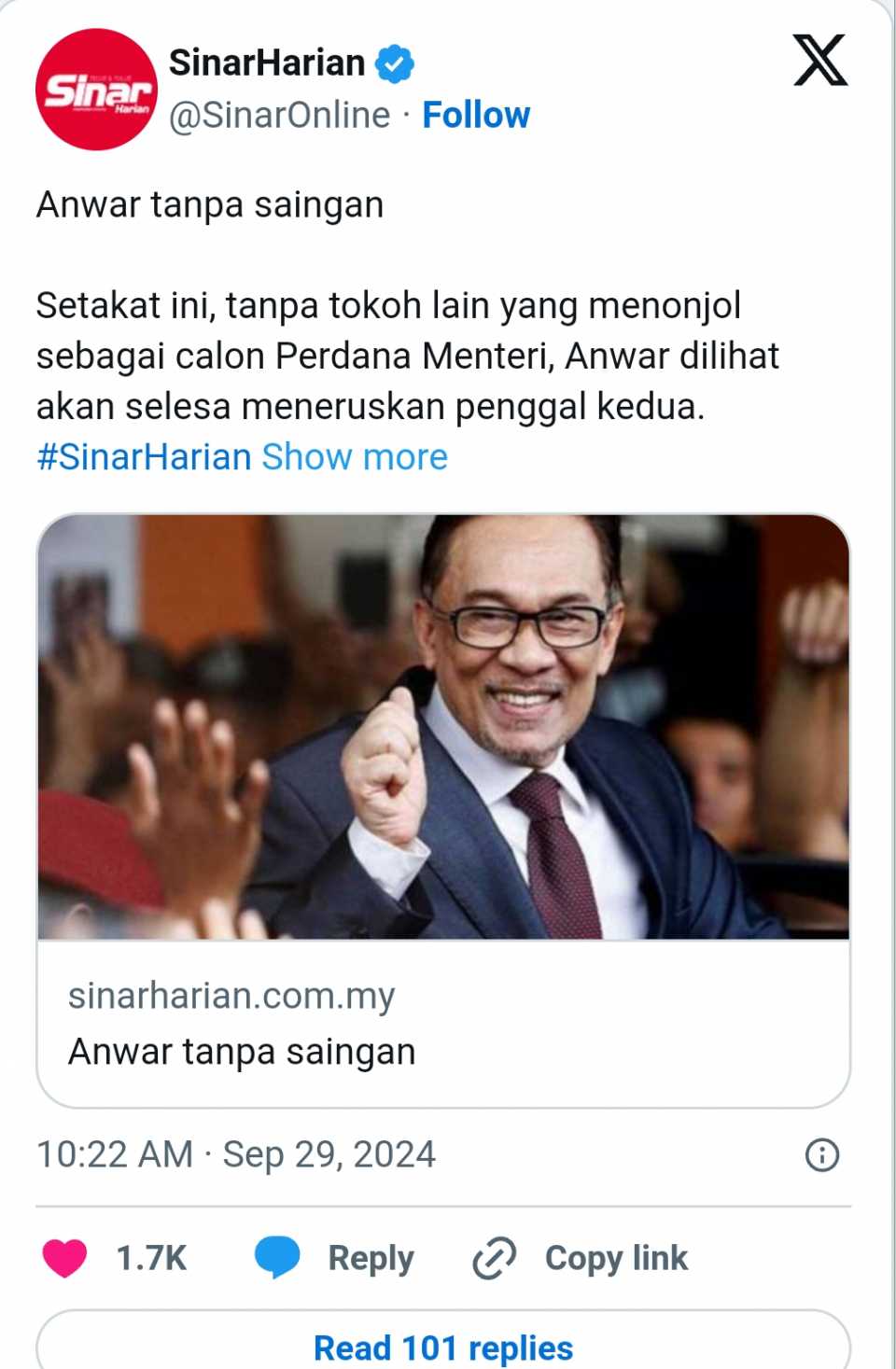 PMX tanpa saingan:  tanpa tokoh lain yang menonjol sebagai calon Perdana Menteri, Anwar dilihat akan selesa meneruskan penggal kedua?