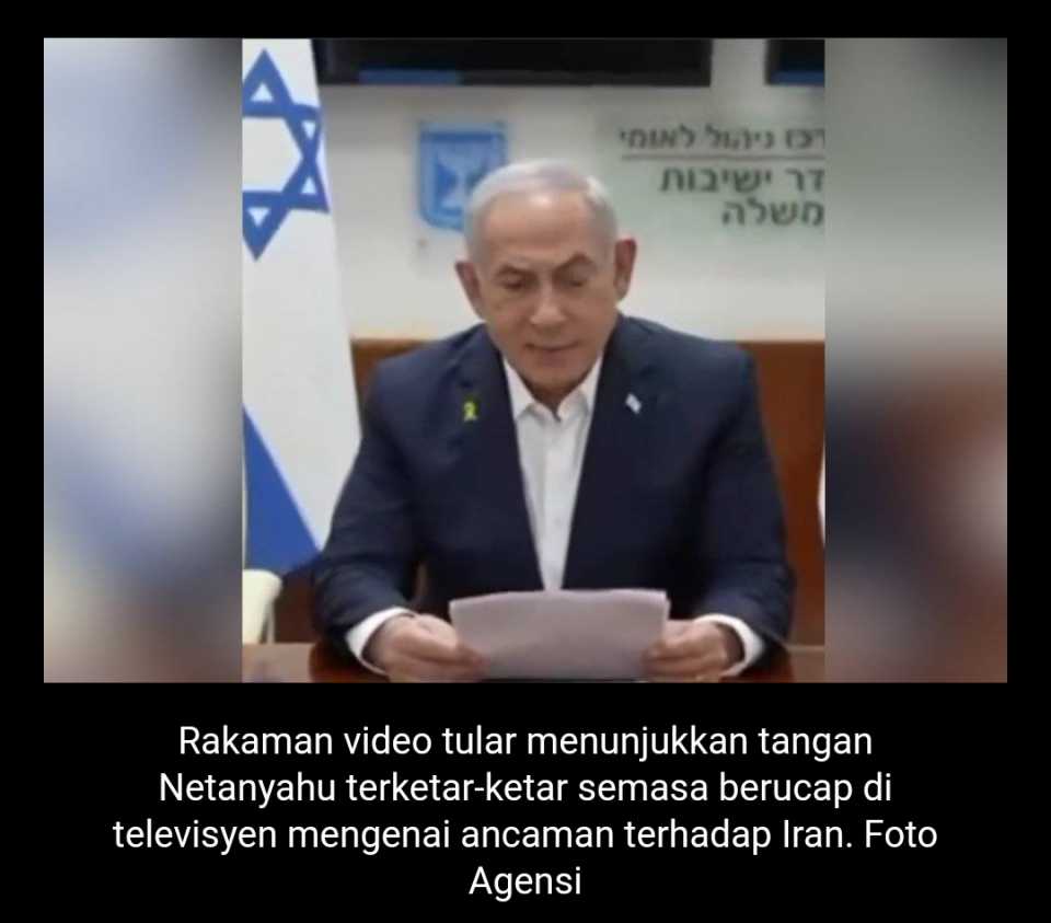 Video tular menunjukkan tangan Netanyahu terketar-ketar dan tertekan semasa berucap di televisyen mengenai ancaman terhadap Iran