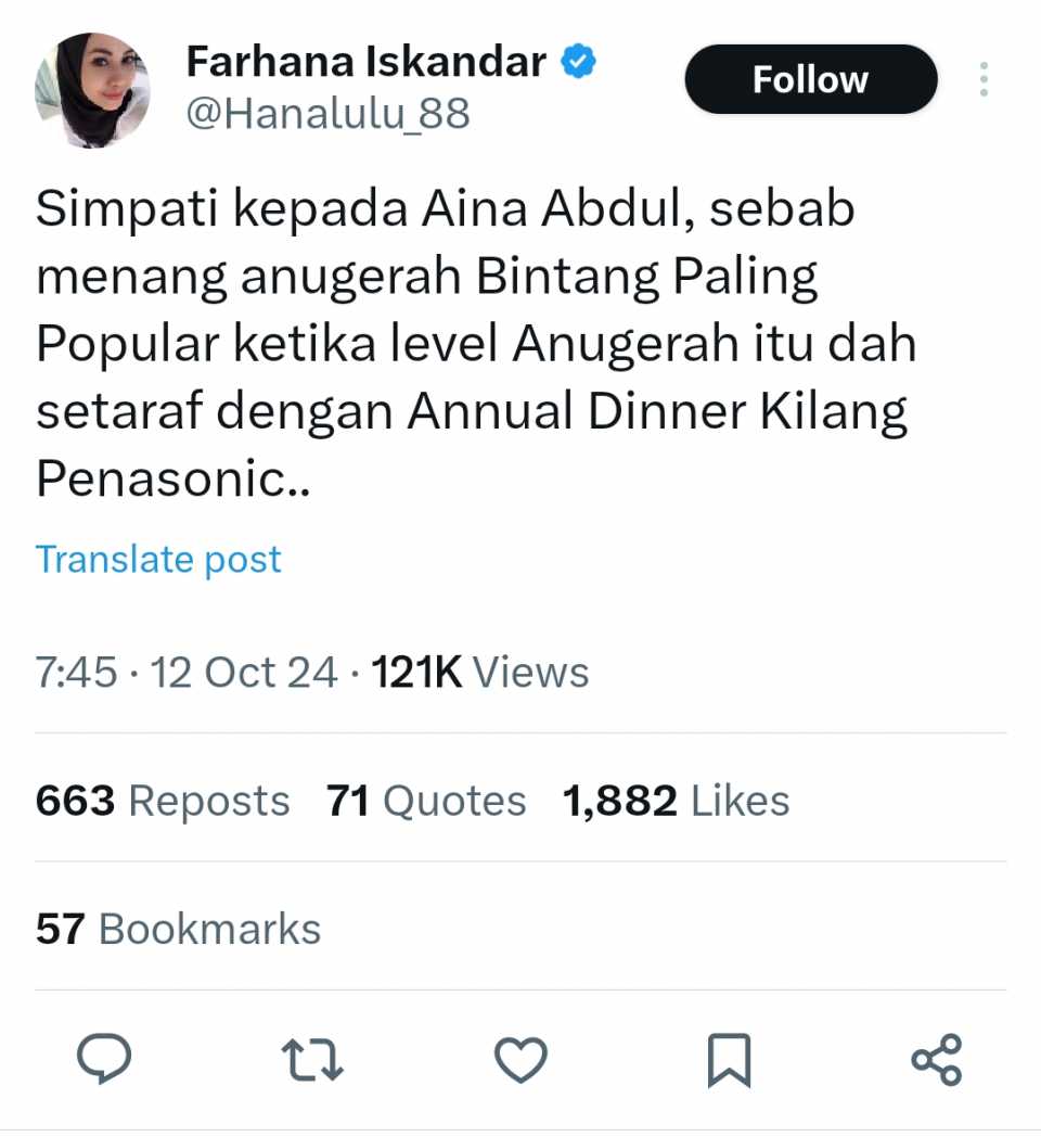 Netizen ini secara sinis  kata Anugerah  Bintang Paling Popular  dah setaraf dengan Annual Dinner Kilang Penasonic...Anda tak setuju?