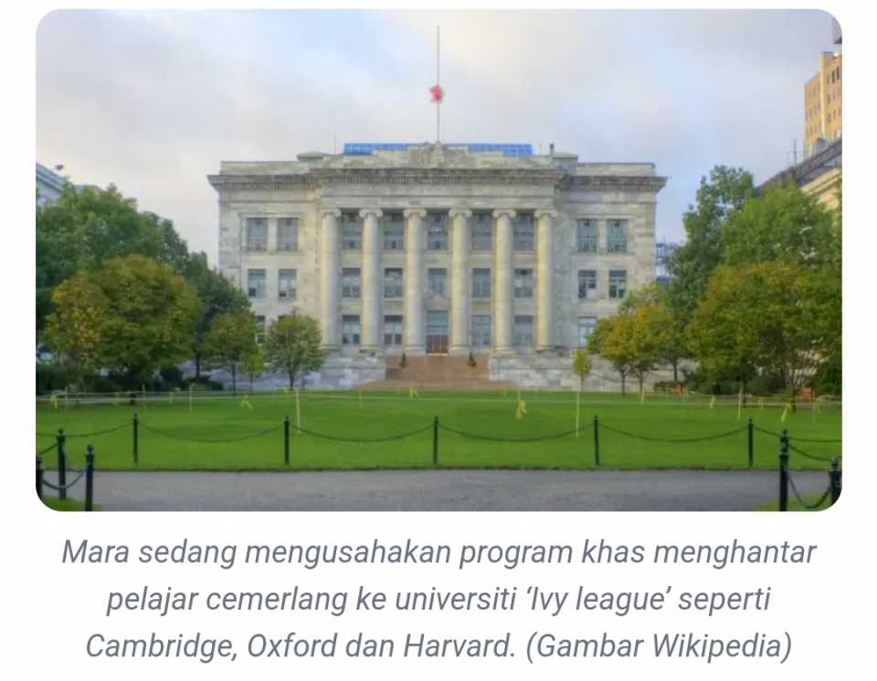 Mara taja pelajar cemerlang ke universiti Ivy League mulai tahun depan