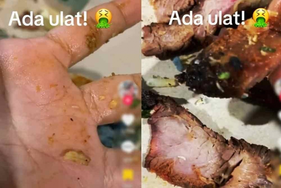 Ulat dalam nasi kerabu daging bakar di Kelantan