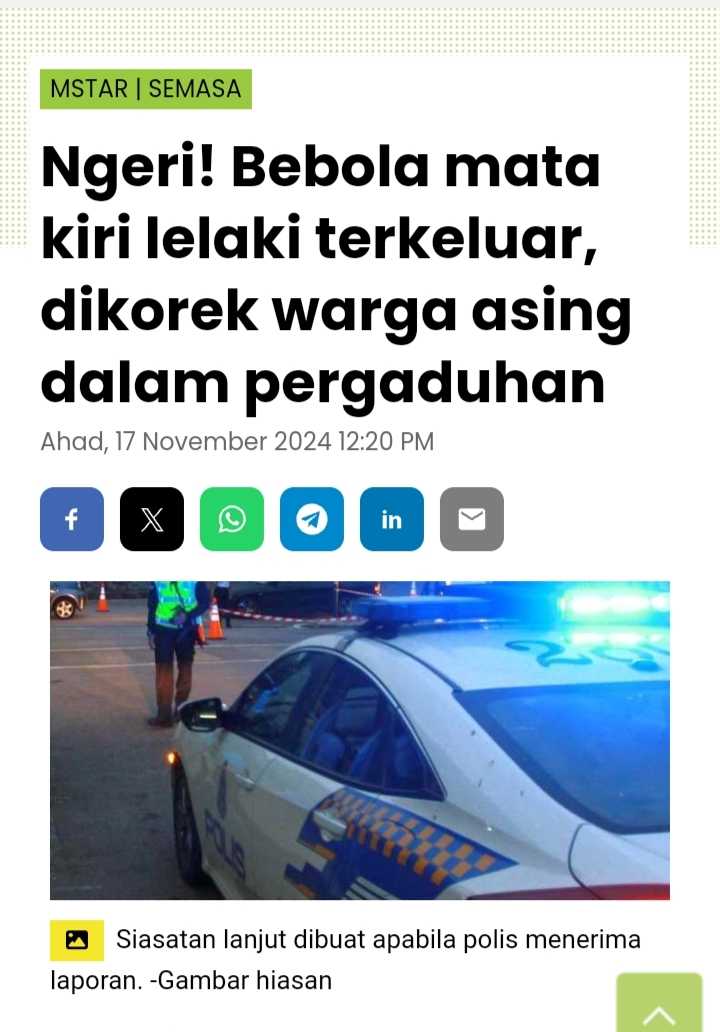 Ngeri! Lelaki tempatan parah bebola mata dikorek warga asing dalam pergaduhan