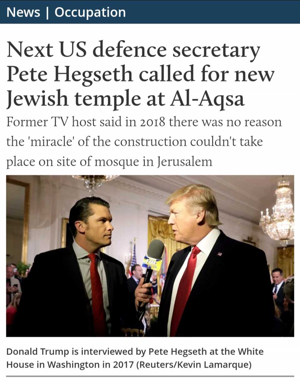 Mahu Bina Third Temple Di Tapak Masjid Al-Aqsa ~ Kini Bakal Jadi Setiausaha Pertahanan Trump