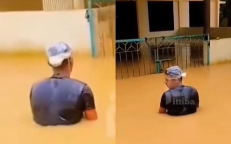 Lelaki solat dalam banjir demi ‘content’