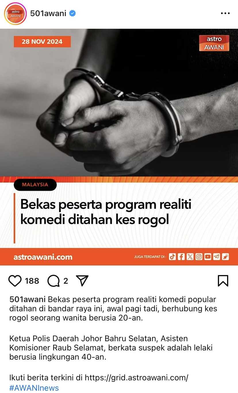 Edisi siasat : bekas peserta program realiti komedi ditahan kes rogol