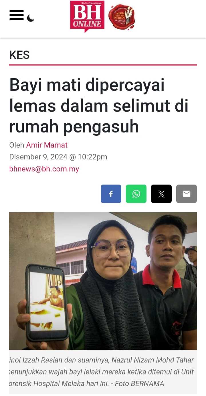 Bayi 6 bulan maut di rumah pengasuh