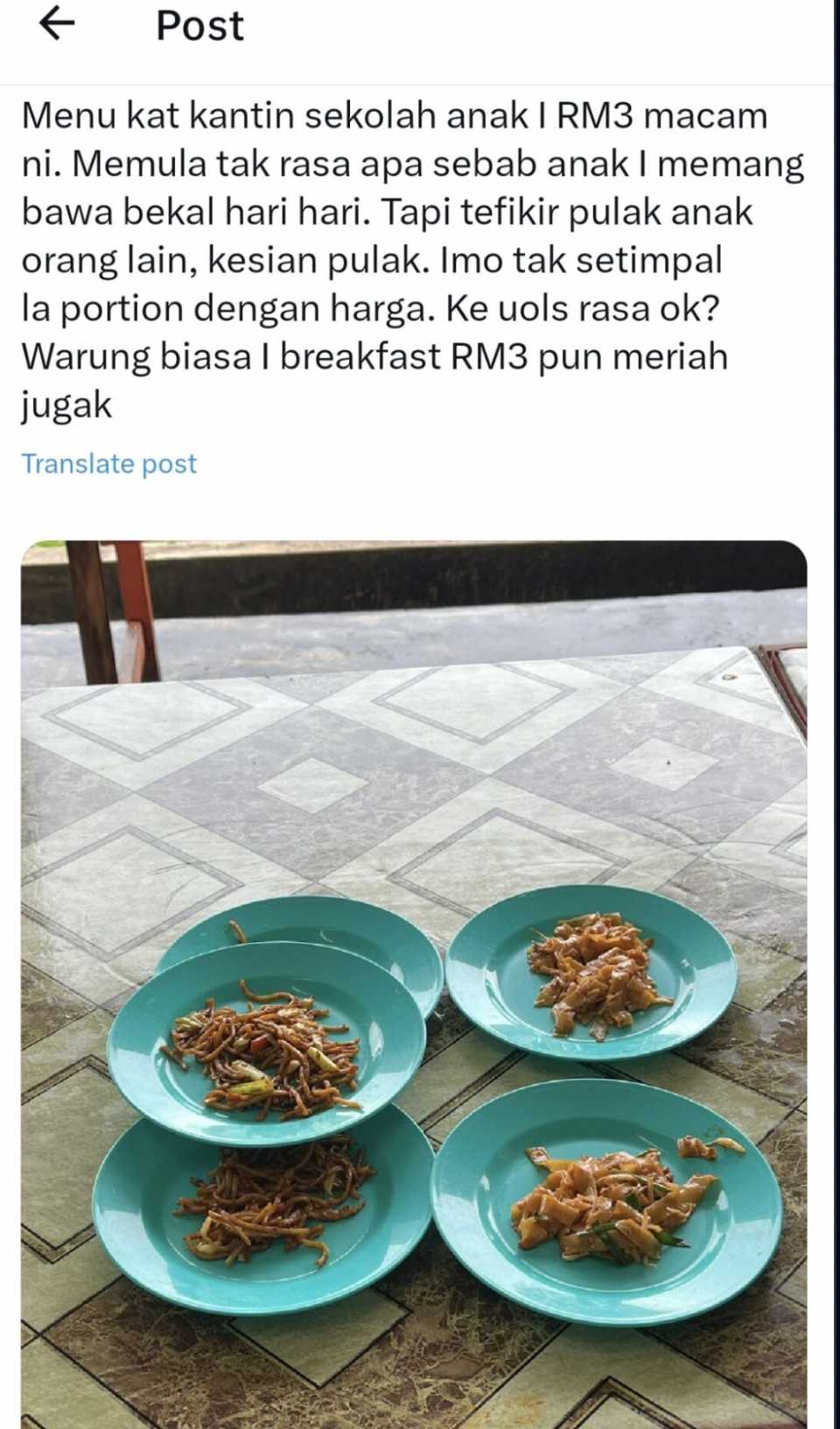 Kuantiti Ciput tapi harga RM3..Netizen Terbelah Dua Dengan Menu Makanan Sekolah Rendah