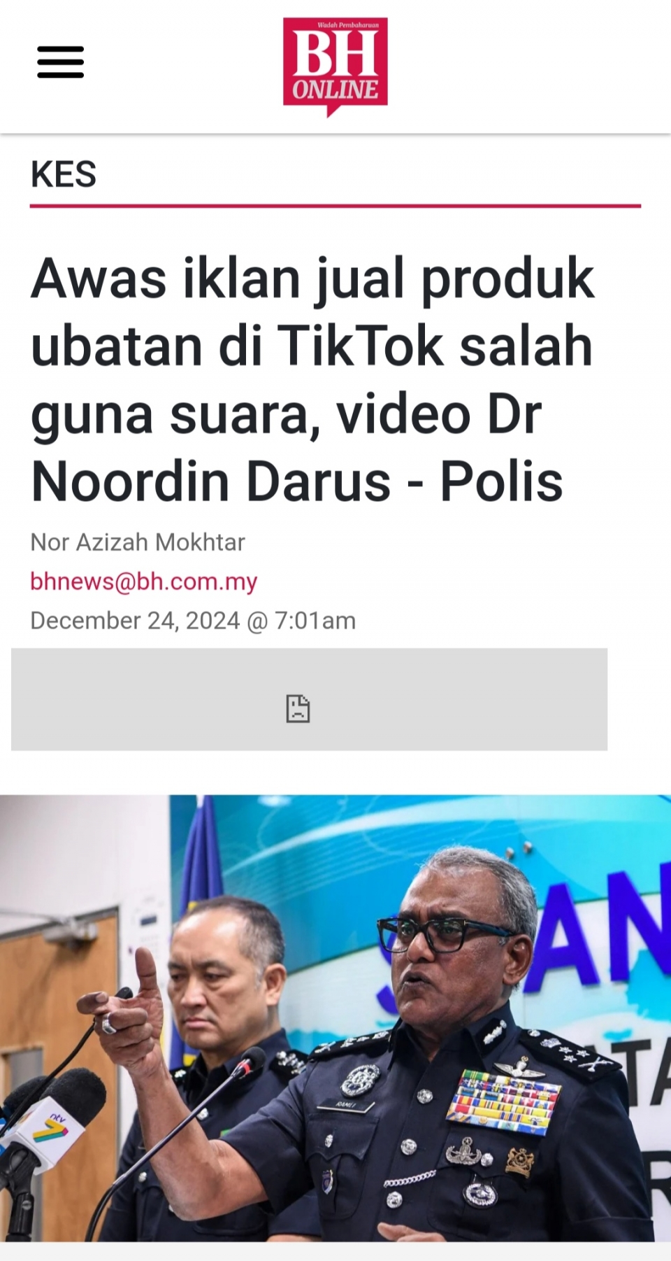 DR NOORDIN DARUS MANGSA TEKNOLOGI AI OLEH SCAMMER PRODUK KESIHATAN