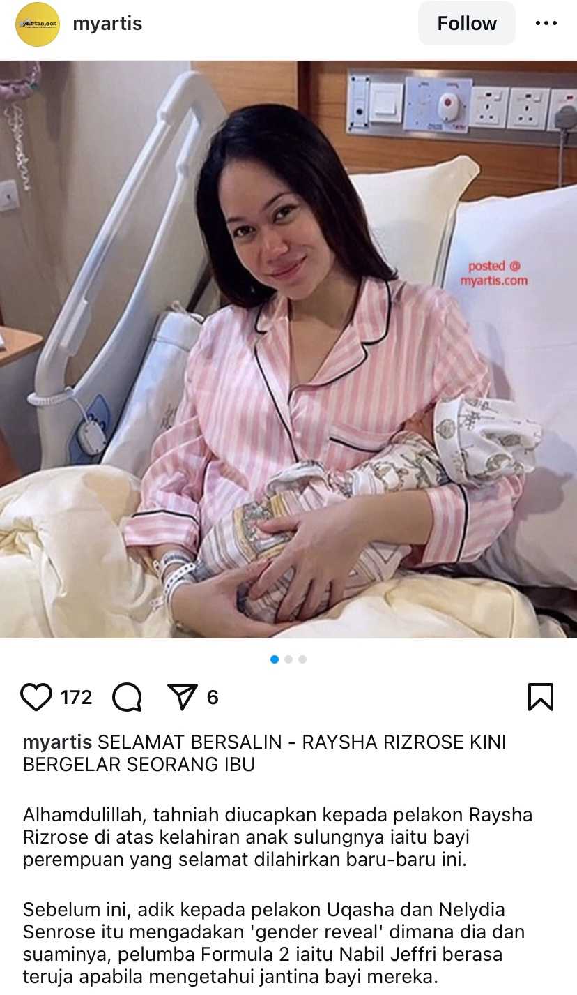 Tahniah Raysha Rizrose selamat melahirkan baby girl