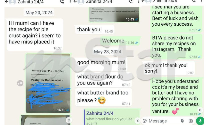 Zahnita penipu? Suami dedah bukti perbualan dengan ibu, minta resipi pai