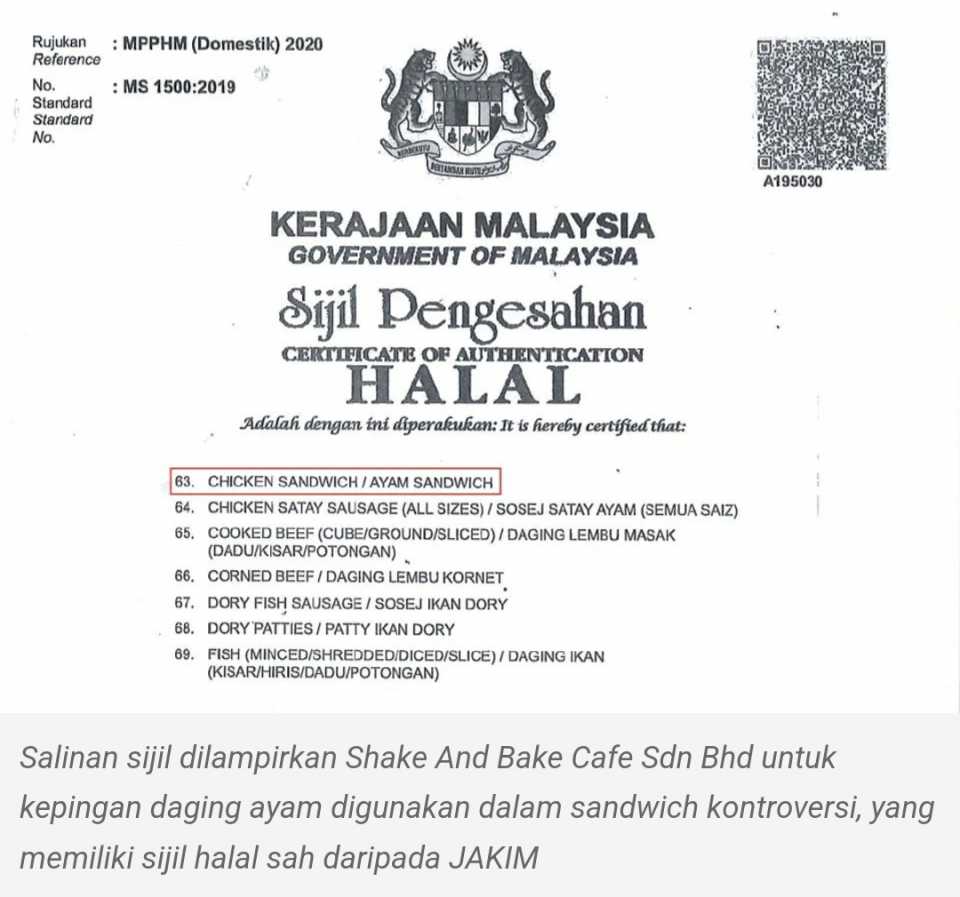 Bahan mentah sandwich kontroversi ada sijil halal JAKIM - Syarikat pengeluar