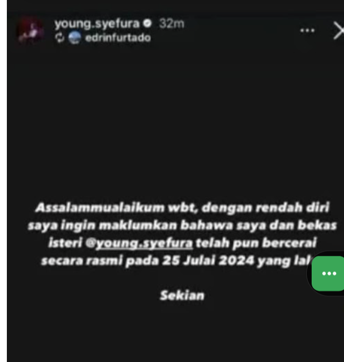 Tidak semua cinta bersatu:Ahli Parlimen Bentong, Young Syefura Othman mengesahkan telah bercerai 7 bulan yang lepas.