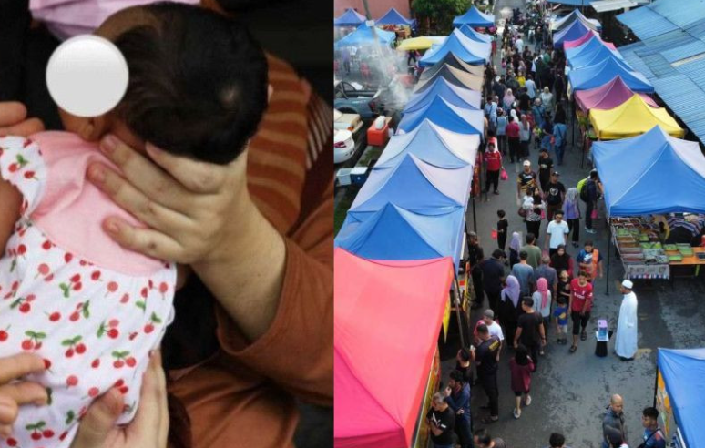 Ibu bengang bayi 5 bulan dibawa berpanas di khemah bazar, pengasuh kantoi bisnes cari duit raya
