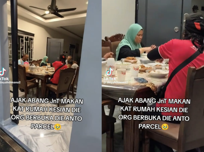 Orang berbuka dia hantar parcel, akak terus jemput abang J&T makan sekali