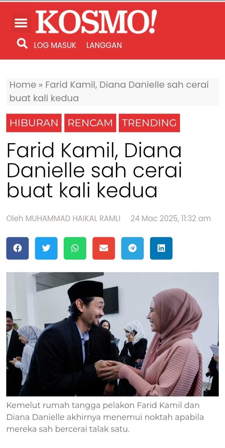 Farid dan Diana sah cerai kali kedua