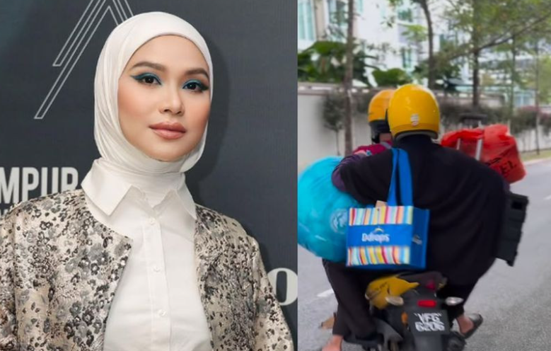 Anzalna menangis tengok sekeluarga naik motor jual biskut raya