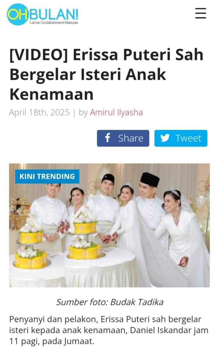 Erissa Puteri sah bergelar isteri anak kenamaan