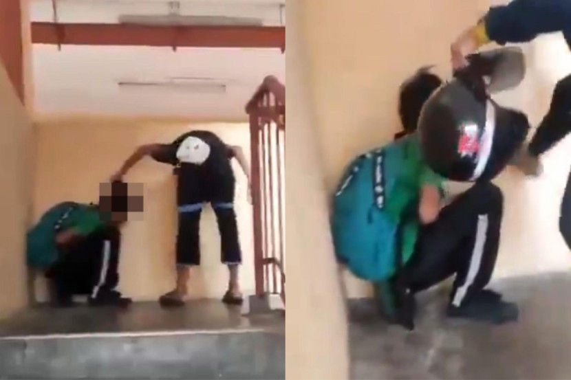Geng budak hingusan gangster habis! Pegang helmet, tarik rambut kanak-kanak lain sambil ugut