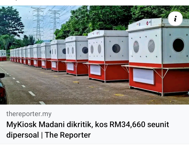 Projek MyKiosk Madani dikritik,setiap unit mencecah sehingga RM34,660.