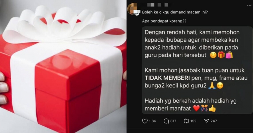 Guru minta jangan bawa hadiah pen, cawan dikecam