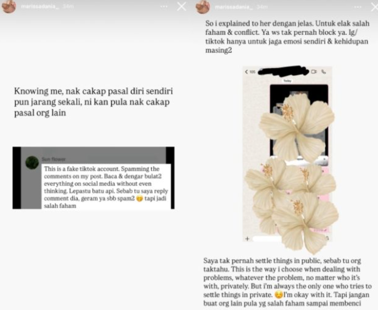 Marissa Dania difitnah perli madu "Saya tak cakap tentang orang lain"