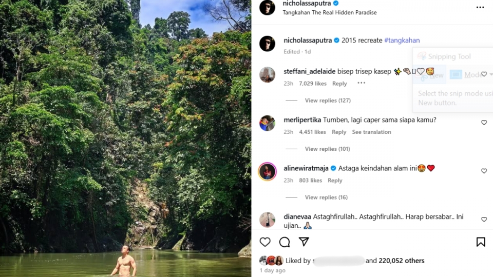 Tayang Gambar Mandi Sungai Tak Berbaju, IG Nicholas Saputra Dihujani Komen Peminat - "Keindahan Alam Ni"