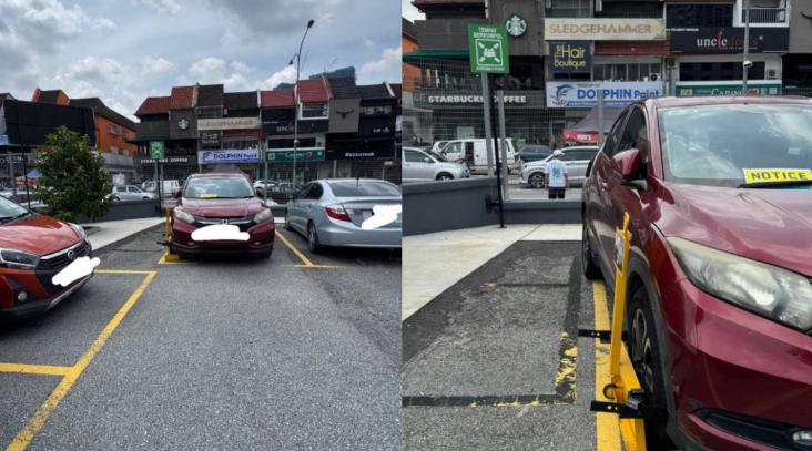 Wanita terkejut kereta kena clamp sebab tayar terkeluar sikit dari garisan parking