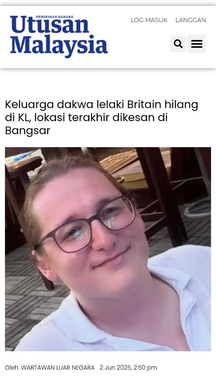 Jejaka Dari Britain Hilang Di Bangsar!