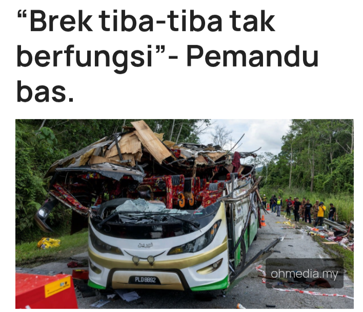 Sudah menjerit memberi amaran kepada pelajar supaya bersiap sedia  – Pemandu Bas Mohon Maaf Kepada Pelajar UPSI , dedah brek gagal berfungsi sejauh lebih satu kilometer.