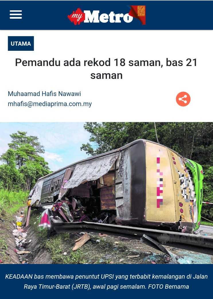 Pemandu Bas Pelajar UPSI Ada Rekod 18 SAMAN Dan Bas Tersebut Ada 21 SAMAN!!!