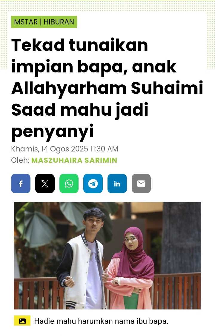 Tekad tunaikan impian bapa, anak Allahyarham Suhaimi Saad mahu jadi penyanyi