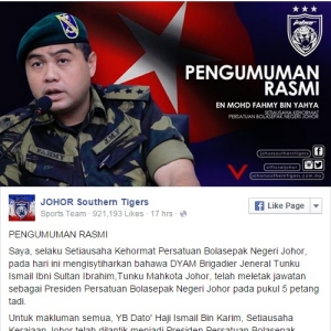 TMJ letak jawatan presiden PBNJ